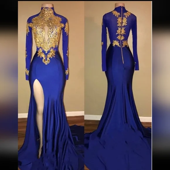 chinese dress ladies Luxury Crystal Royal Blue Mermaid Prom Dresses with Train RM057 – Sharon  Said main image 0